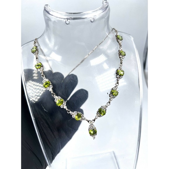 Natural Peridot Gemstone 925 sterling silver Handmade necklace Set Earning Ring - Picture 9 of 9